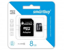Карта памяти MicroSDHC SmartBuy 8GB cl10 + SD, SB8GBSDCL10-01