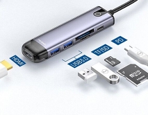 Type-C HUB McDodo HU-7740 USB3.0*2+HDMI+PD+TF+SD серый