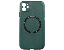 Чехол iPhone 11 Leather Magnetic, темно-зеленый