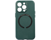 Чехол iPhone 14 Pro Leather Magnetic, темно-зеленый