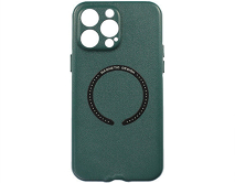 Чехол iPhone 14 Pro Max Leather Magnetic, темно-зеленый